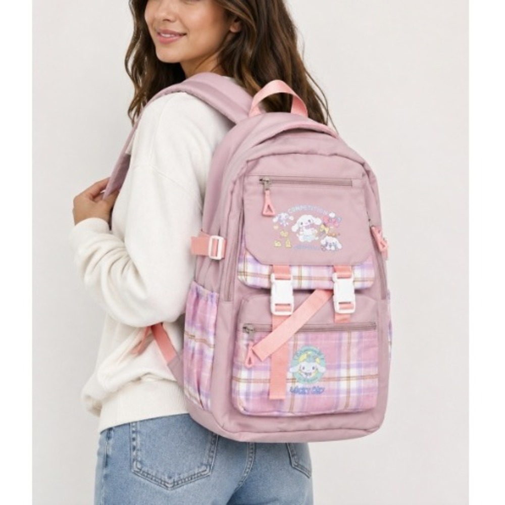 Sanrio Cinnamoroll 15th Anniversary Pink Plaid Bag Zip Kawaii Backpack NWOT